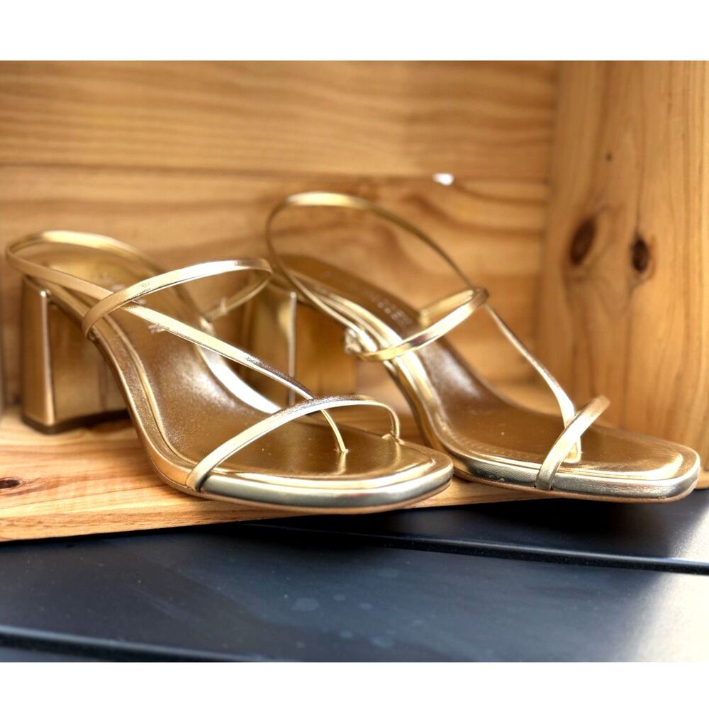 NIB Steve Madden Diora Gold Strappy Square-toe Block Heels Size 7